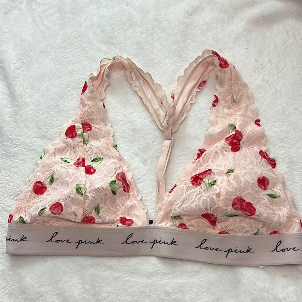 PINK Victoria's Secret Pink and Red Lace Bralette